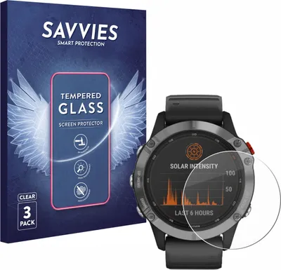 Produktbild von 3x Savvies Schutzglas für Garmin Fenix 6 Solar Displayschutz 9H Glas klar transparent