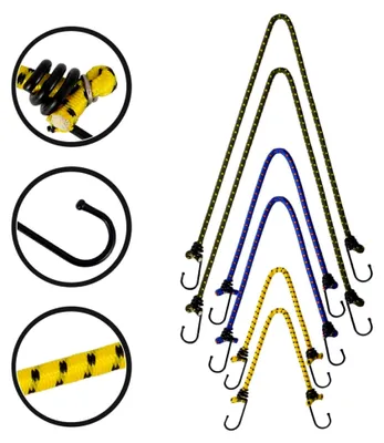 Produktbild von 6 Stück Elastisches Gummiseil mit Karabinerhaken Verschleißfestes Gepäck und Zeltseil für Camping Wäscheleine und Ladungssicherung