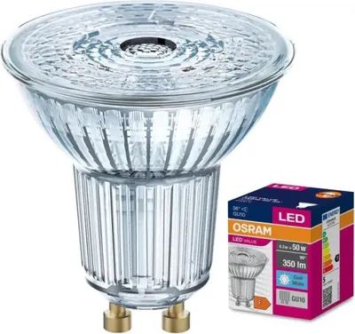 Produktbild von OSRAM HOMELIGHTING 4058075055155 LED (monochrome) EEC F (A - G) GU10 Reflector bulb 4.3 W = 50 W Neutral white (Ø x H) 50 mm x 50 mm 1 pc(s)