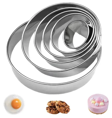 Produktbild von 6-teiliges rundes Ausstechformen-Set, runde Ausstechformen, Donut-Ausstecher, runde Keksformen, rundes Ausstechformen-Set aus Edelstahl, ringförmige Ausstechformen für Gebäck, Fondant, Kuchen, Donuts, Kekse
