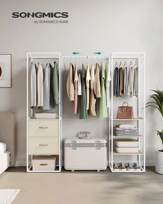 Produktbild von SONGMICS Kleiderständer, mit 1 ausziehbare Stange, 2 Schubladen, 4 Ablagen, hochbelastbar, platzsparend, Naturbeige