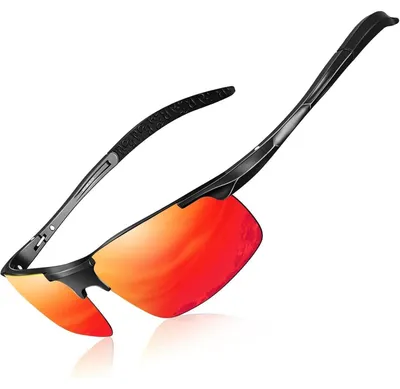 Zdjęcie produktu dla Okulary przeciwsłoneczne męskie, polaryzacyjne, rowerowe, sportowe, lustrzane, metalowa oprawka, filtr UV400, czerwone
