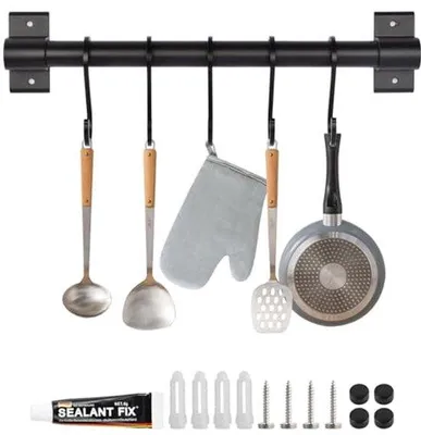 Produktbild von Ultiluxe Küchenhaken - 5 Haken - Wandmontage - 30 cm - Küchen Organizer - Schwarz
