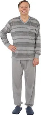 Produktbild von Pyjama Herren lang Shirt+Hose Schlafanzug Schlafkleidung Nachtwäsche Nachtanzug, Größe:XXXL, Farbe:Grau 2