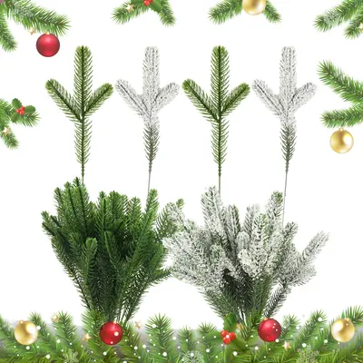 48 Kunststoff-Tannenzweige 24 cm für Weihnachtsdeko