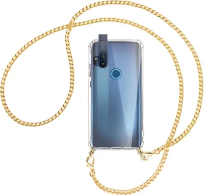 Produktbild von Handykette Backcover-Schutzhülle mit Band (Metall goldfarben) für Motorola One Hyper - goldfarbene Kette
