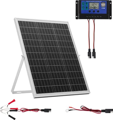 Immagine prodotto di Caricabatterie solare - Kit pannello solare monocristallino 12V 25 W - Regolatore di carica MPPT - Supporto regolabile - Impermeabile IP67 - Per auto, barca, camper, roulotte