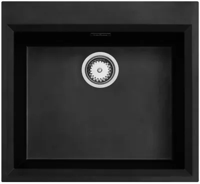 Obrázok produktu pre Čierny nadstavený drez 58 x 53 cm s otvorom pre batériu a nerezovou zátkou 1208956732