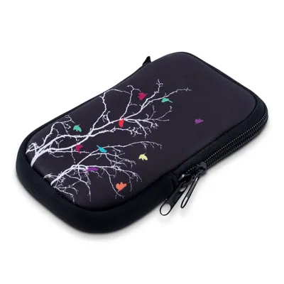 Produktbild von kwmobile Handytasche für Smartphones M - 5,5" - Neopren Handy Tasche Hülle Cover Case Schutzhülle - Vögel Ast Mehrfarbig Pink Schwarz - 15,2 x 8,3 cm