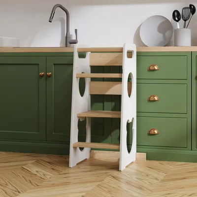 Produktbild von MEBLE WRÓBEL® Lernturm für Kinder - Stylisch Höhenverstellbar Mit Kippschutz - Montessori Küchenhelfer und Learning Tower | Ab 1 Jahr | Little Helper