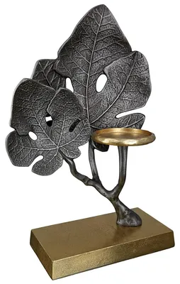 Teelichthalter aus Aluminium, Blatt-Motiv, 38 cm, silber-gold