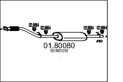 Produktbild von MTS 01.80080 Mittelschalldämpfer Schalldämpfer passend für MERCEDES-BENZ SPRINTER 3-t Kasten (903) SPRINTER 3-t Bus (903) SPRINTER 2-t Kasten