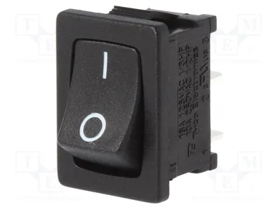 Obrázok produktu pre 1x Spínač ON-OFF, 16A/125VAC, čierna farba. Chýba: 1-1571076-0. Pákový spínač: 2. 16A/12VDC