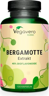 Produktbild von Vegavero Bergamotte Extrakt | 120 Kapseln | 40% Bioflavonoide | 625 mg Bergamotte-Extrakt (15:1) pro Kapsel | vegan