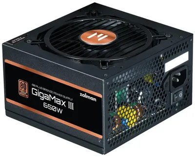 Zdjęcie produktu dla Zalman GigaMax III, 650 W, 200 - 240 V, 50/60 Hz, 5 A, Aktywne, 110 W
