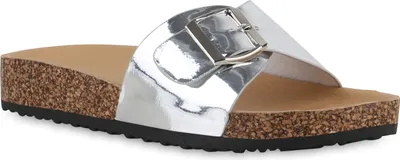 Produktbild von VAN HILL Damen Pantoletten Sandalen Hausschuhe Bequem Schlappen Schuhe 841369, Farbe: Silber, Größe: 42