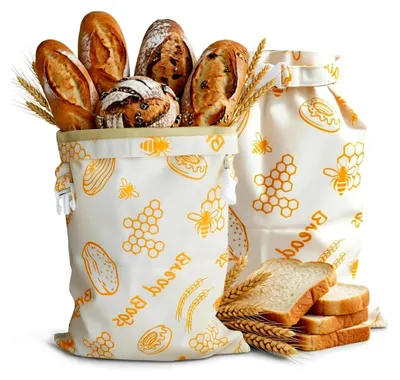 Produktbild von Bienenwachs Brotbeutel, 2 Stück Wiederverwendbare Brotbeutel aus Leinen 43×33 cm, Natürliche Bienenwachs-beschichtete Baumwoll Aufbewahrungsbeutel für selbstgebackenes Brot und n