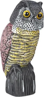 Produktbild von Robuste Eulen Vogelscheuche mit beweglichem Kopf und großen Augen aus wetterbeständigem Kunststoff
