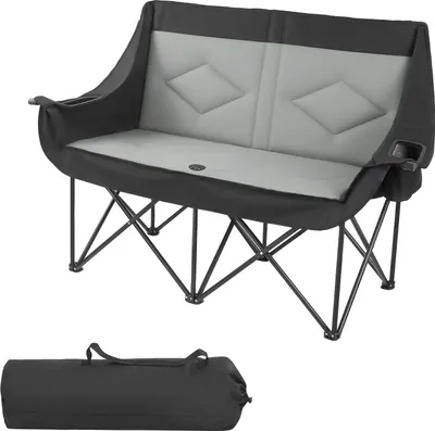 Produktbild von SucceBuy Campingstuhl für 2 Personen, klappbar und belastbar bis 300 kg, mit Getränkehaltern, Weinglashaltern, Zeitschriftenfächern und Tragetasche – ideal für Outdoor-Aktivitäten wie Angeln, 1 Stück