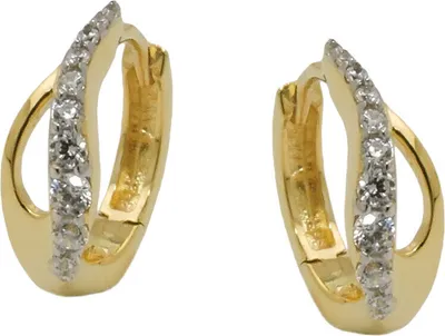 Produktbild von Creolen 13x5mm Klappcreolen, bicolor mit weißen Zirkonia, 375 Gold Gelbgold
