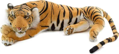 Image de BRUBAKER Tigre en peluche Marron 60 cm - couché réaliste Peluche - Roi de la jungle