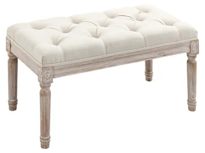 Image de Pouf de rangement - Pouf - Banc assise - Tabouret - Banc de rangement - Revêtement en lin - Pieds en bois d'hévéa