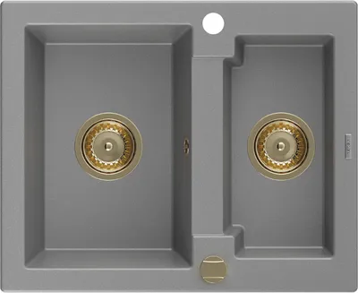 Produktbild von Mexen Carlos 1,5-Becken-Granitspüle 582 x 475 mm, Grau, Siphon Gold - 6518581500-71-G