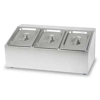 Obrázek produktu pro VERTES nádoby na přísady 3 x 1/6 GN Gastronorm, nerezová ocel, hloubka 100 mm, hygienické, nerezavějící, odolné proti poškrábání, teplotní odolnost od -40° do 300 °C