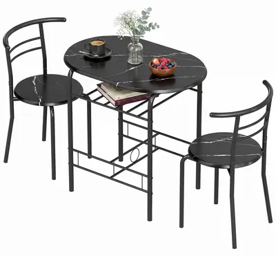 Productafbeelding van HOMCOM 3-delige eethoek: eettafel met 2 stoelen en een opbergrek, ideaal voor kleine ruimtes