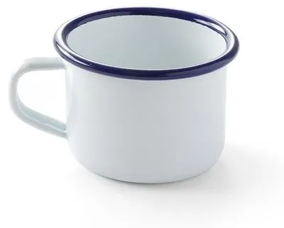 Produktbild von 12x Emaillie Tasse mit Henkel, weiß blau, 120 ml, Ø 7 cm