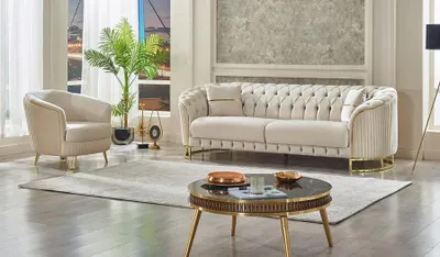 Immagine prodotto di Divano moderno a tre posti divano bianco poltrona Chesterfield soggiorno tessile