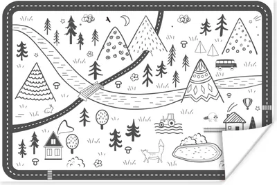 Produktbild von MuchoWow® Poster Zeichnung - Berge - Kinder - Illustration 180x120 cm - Fotoplakat