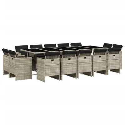 Produktbild von vidaXL 15-tlg. Garten-Essgruppe mit Kissen Hellgrau Poly Rattan