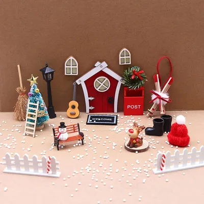 Produktbild von Wichteltür Set, Wichtel Zubehör, Wichtel Baustelle, Geschenke für Mädchen Junge, Wichteltür Komplettset mit Feentür, Briefkästen, Stiefel, Leiter, Weihnachtsbaum, Kinderzimmer Weihnachtsbasteln