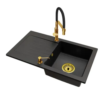 Produktbild von Küchenspüle 1 Becken Leon Siphon Armatur Venice Schwarz Seifenspender