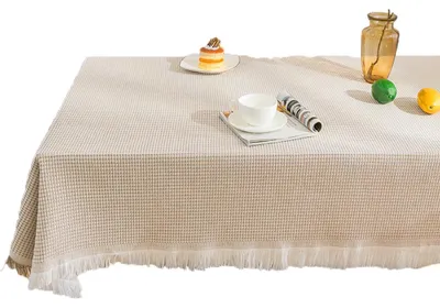 Produktbild von Staubdichte Outdoor-Tischdecken mit Fransen, knitterfreie Tischdecken aus Baumwollleinen für Partys und Buffets