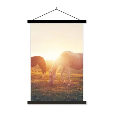 Produktbild von MuchoWow® Textilposter Pferde - Sonne - Tiere 120x180 cm mit schwarzem Rahmen - Fotos