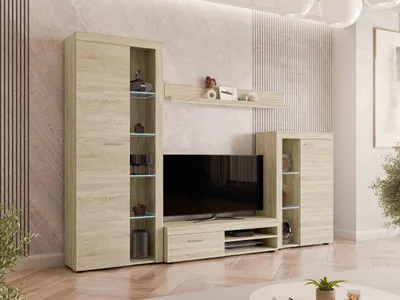 Produktbild von MIRJAN24 Wohnwand Farso, Design Wohnzimmer-Set, Schrankwand, Mediawand, Modernes Anbauwand (mit Beleuchtung, Sonoma Eiche)