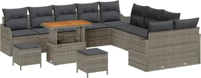 Image de Ensemble de canapés de jardin vidaXL avec coussins, 13 pièces, gris, en polyrotin