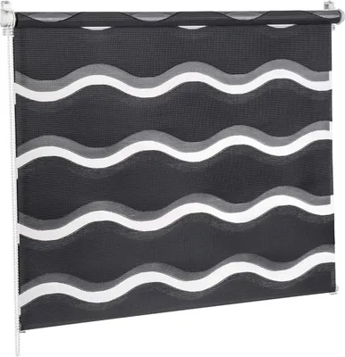 A roller blind with a wave pattern.