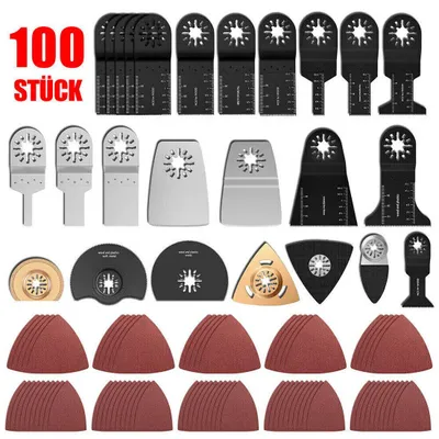 Produktbild von 100-teiliges Oszillationssägeblatt-Set für Multifunktionswerkzeuge, Zubehör für Multifunktionswerkzeuge zum Sägen von Holz, Kunststoff und Metall