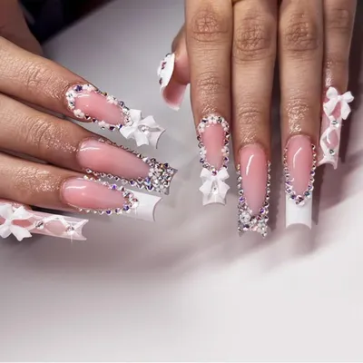 Image de 24 pièces de presser sur les ongles longs avec des dessins 3D boucle de rhinestone