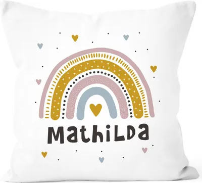 Produktbild von Kissen-Bezug Kinder Regenbogen mit Namen Herz Wunschname Namenskissen Kinder Baby SpecialMe® Mädchen weiß 40cm x 40cm