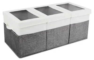 Produktbild von Faltbare Aufbewahrungsbox mit Sichtfenster, Unterteilte Organizer mit Tragegriff für Kleiderschrank und Regal, Stapelbar, 75x33x30 cm