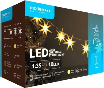 Image de Guirlande lumineuse de Noël avec étoiles - 1,65 mètre - 10 LED - fonctionne sur piles