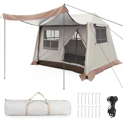 Produktbild von COSTWAY Pop-Up Zelt für 4 Personen, Campingzelt faltbar, Familienzelt mit 2 Dachfenstern, Reißverschlusstür & abnehmbarem Regenschutz & Tragetasche