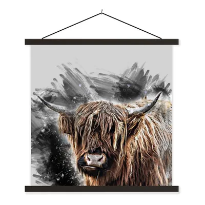 Produktbild von MuchoWow® Textilposter Porträt Schottischer Highlander - Abstrakt 40x40 cm mit schwarzem Rahmen - Fotos