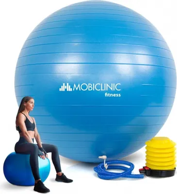Image de Mobiclinic, balle de gymnastique, balle pour fitness, sport, balle d'exercice, marque européenne, incluse, PY-01, 58 cm,antidérapante,lavable, entraînement, couleur bleue