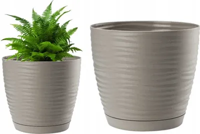 Obrázok produktu pre KADAX kvetináč s podšálkou "Temara", kvetináč, plastový kvetináč, kvetináč, okrúhly, 15 cm, sivý