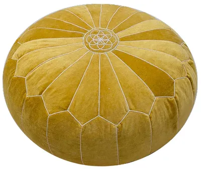 Image de Pouf en velours jaune moutarde avec broderie mandala